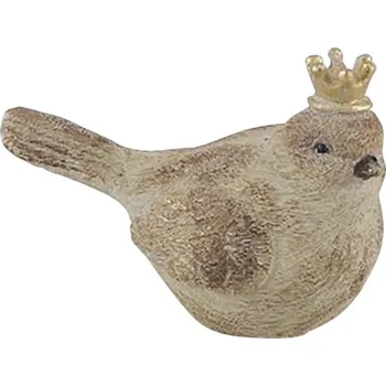 Vánoční dekorace Vánoční figurka PTÁČEK s korunkou béžová/krémová 6,5x4x6 cm