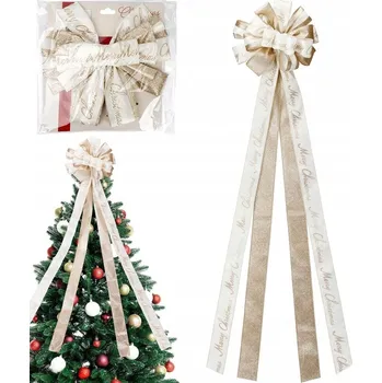 Vánoční dekorace Dekorativní Mašle na vánoční stromeček, krémová a zlatá, 130x33 cm