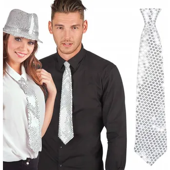 Kravata Stříbrná kravata s flitry Karneval Silvestr
