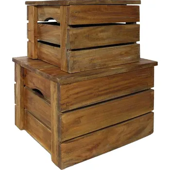 Úložný box 2dílná sada úložných boxů masivní mahagonové dřevo Hnědá244498