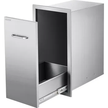 Odpadkový koš Venkovní kuchyňský odpadkový koš VEVOR, 33,4 cm Š x 49,6 cm H x 61,9 cm V, vnitřní úložný prostor, víceúčelové venkovní kuchyňské zásuvky z nerezové oceli, maximální nosnost 23 kg na patro, pro venkovní kuchyně s grilem a ostrůvkem