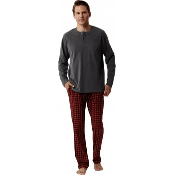 Pánské pyžamo Pánské pyžamo Atlantic NMP-394 dlouhý rukáv bavlna - M modrošedá/černá