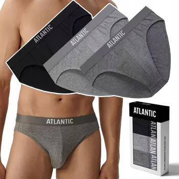Pánské slipy 3 PÁRY Sportovní BAVLNĚNÉ slipy ATLANTIC 3MP-094 - L