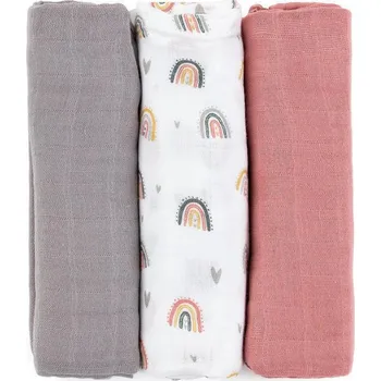látková plena Petite & Mars Sada plenek bambusová mušelínová 3 ks 68 x 68 cm Petite&Mars Moussy Rose Rainbows