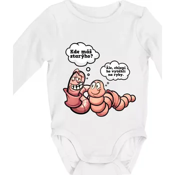 Kojenecké oblečení Žížaly na rybách - Body kojenecké s dlouhým rukávem - Dlouhý r. do 3 měs ( Bílá )