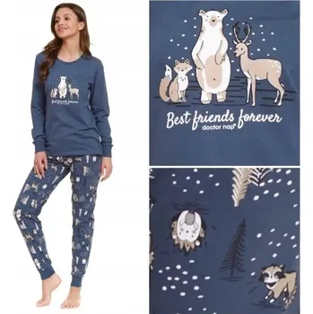 Dámské noční prádlo Doctor Nap Dámské bavlněné pyžamo s dlouhým rukávem PM 4340 deep blue L