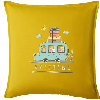 Polštář Výletíme obytňák kreslený - Polštář 50x50 - 50x50 - Pouze potah ( Žlutá )
