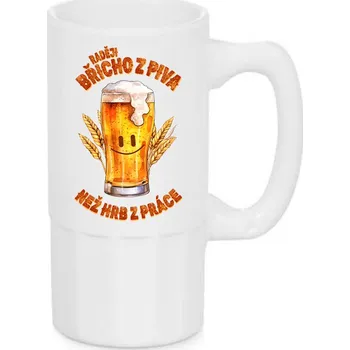 Sklenice Úzký pivní půllitr – Břicho z piva, Barva Bílá, Velikost 500 ml, Canvas Keramický pivní půllitr Bezvatriko.cz 3070