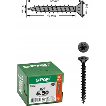Vrut SPAX Černé vruty do dřeva 5 x 50 TX 200 ks