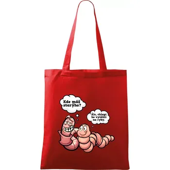 Nákupní taška Žížaly na rybách - Taška bavlněná - 42 x 38 cm ( Červená )