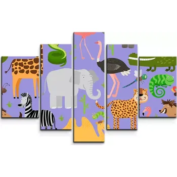 Obraz Sablio Obraz - 5-dílný Animované safari - 125x90 cm