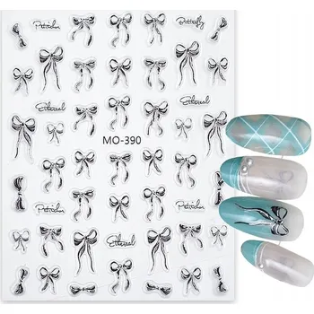 samolepka Samolepky na nehty Černé Stříbrné stužky Kokardky S163