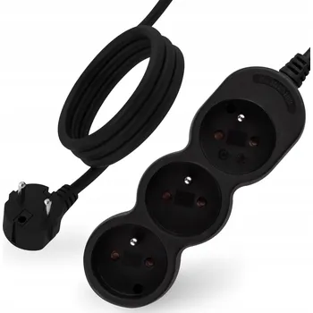 Napájecí kabel Prodlužovací Prodlužovací Kabel s uzemněním, Zásuvková Lišta 3 zásuvky, 5 m, černý