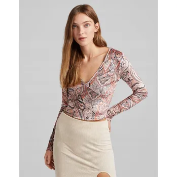 Dámská halenka BERSHKA BAREVNÁ SAMETOVÁ HALENKA SE VZOREM (XS)