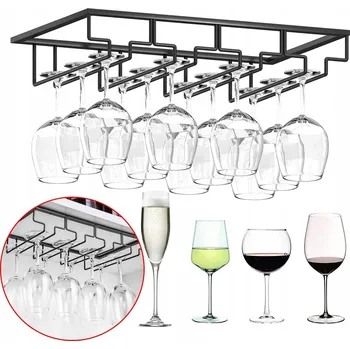 Stojan na víno CZTERORZĘDOWY WIESZAK NA KIELISZKI NA VÍNO ČERNÝ MATNÝ ŠETŘÍ MÍSTO