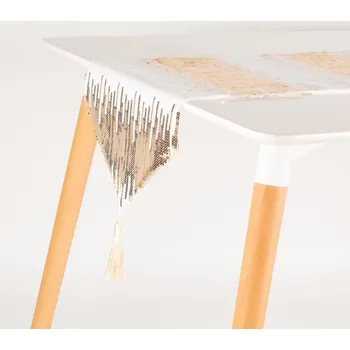 Běhoun na stůl 160x32 s bílo-zlatou flitrovou aplikací