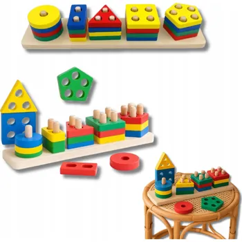 Dřevěná hračka Dřevěné Stavebnice pro Děti - Vzdělávací Skládačka, Tvary, Barvy, Montessori