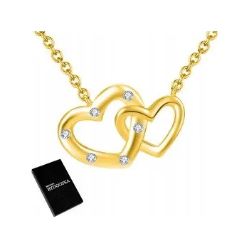 Náhrdelník ZLATÝ DÁMSKÝ NÁHRDELNÍK ŘETÍZEK CELEBRITKA DVĚ SRDCE STŘÍBRO 925