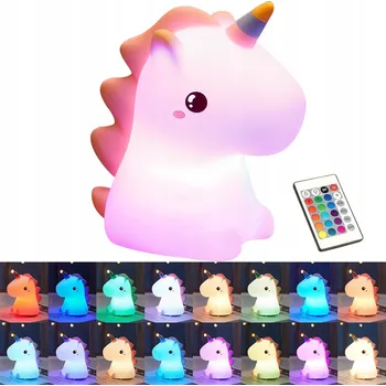 Lampička NOČNÍ LAMPA PRO DĚTI BAREVNÁ SILIKONOVÁ JEDNOROŽEC LED RGB + DÁLKOVÉ OVLÁDÁNÍ