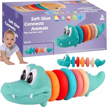 ostatní stavebnice GUMOVÉ SENSORICKÉ STAVEBNICE KE SKLÁDÁNÍ, HRAČKA DO VANY KROKODÝL 7 DÍLŮ