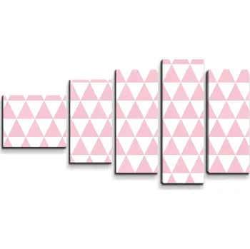 Obraz Sablio Obraz - 5-dílný Růžové a bílé trojúhelníky - 100x60 cm