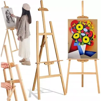 Malířský stojan Velký dřevěný malířský stojan nastavitelný pro děti i dospělé 165 cm