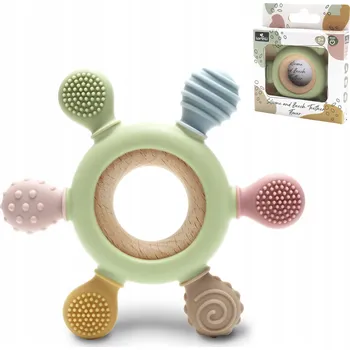 Dřevěné kousátko na prořezávání zoubků, senzorické Lorelli, dřevo a silikon, zelené