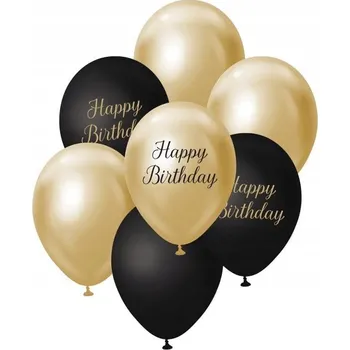 Balónek Balónková kytice B&C, zlatá a černá, Happy Birthday, 7 ks