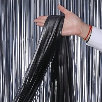 Obraz Fóliová dekorativní opona / stěna jako pozadí na dveře pro párty, 200 x 100 cm, černá