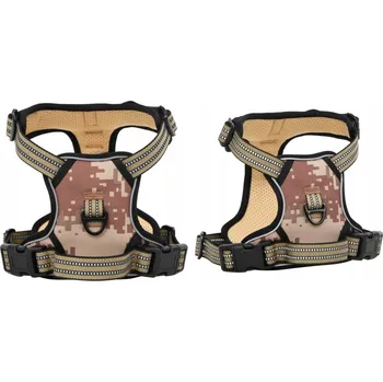 Postroj pro psa Hnědé maskáčový XL, Postroj pro psa s reflexními prvky, nastavitelný