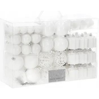 Vánoční dekorace VÁNOČNÍ VÁNOČNÍ BAŇKY 3/4/5CM XXL SADA 10 1 Ks BÍLÉ + VRCHOLE VÁNOČNÍHO STROMČEKU