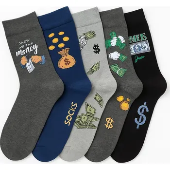 Pánské oblečení Pánské Ponožky sada 5 párů chlapeckých bavlněných ponožky s vtipnými dolary