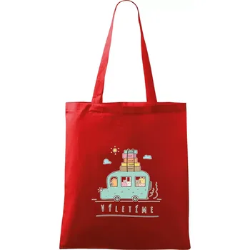 Výletíme obytňák kreslený - Taška bavlněná - 42 x 38 cm ( Červená )