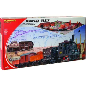 Vláček a vláčkodráha MEHANO Train set Western s maketou tratě
