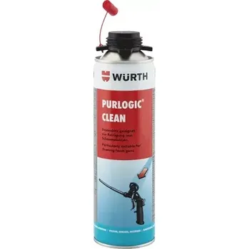 Čistič pěny PU Purlogic® CLEAN Wurth (Vysoce účinné rozpouštědlo 500ml nádobka je přizpůsobena pistolím na pěnu PU Odstraňuje beze zbytků znečištění PU pěnou např. z oken a dveří Obsahuje přídavnou rozprašovací hlavu pro vnější čištění pistolí na pěnu a)