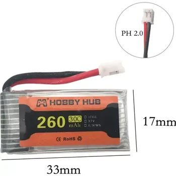 RC náhradní díl DLStore LiPo baterie 3,7V 260mAh 30C - JST-PH 2.0