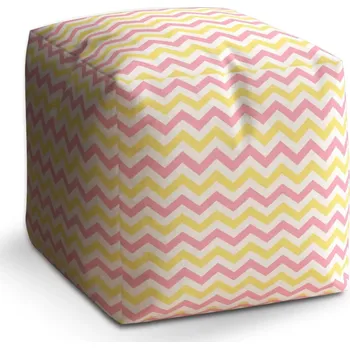 Taburet Sablio Taburet Cube Růžové a žluté klikyháky: 40x40x40 cm