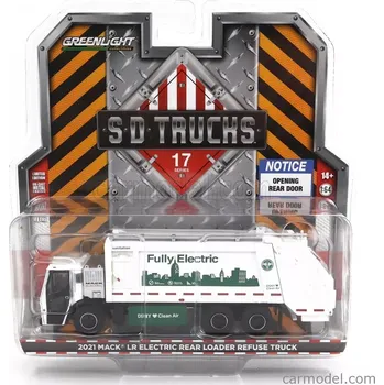 autíčko Greenlight Mack Lr Rear Refuse Truck Cassone Ribaltabile 3-assi 2021 - Trasporto Rifiuti 1:64 Bílá