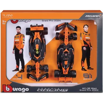 autíčko Bburago Mclaren Set F1 2x Mcl38 Team Mclaren N 4 Season 2024 Lando Norris + N 81 Oscar Piastri - With Pilot 1:24 Oranžová Černá