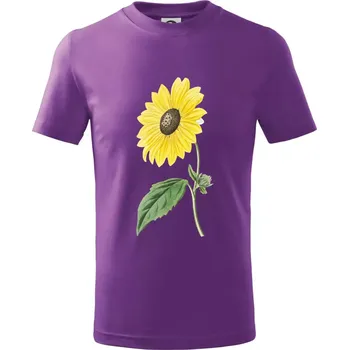 Slunečnice otočená - Tričko dětské bavlněné - 122 cm/6 let ( Fialová )