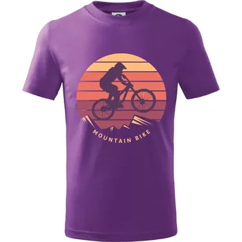 MTB barevné kolo západ slunce - Tričko dětské bavlněné - 146 cm/10 let ( Fialová )