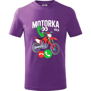 Karikatura motorka cross volá - Tričko dětské bavlněné - 158 cm/12 let ( Fialová )