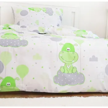 Povlečení Bavlněné povlečení 140x200 + 70x90 - Hrošík zelený Zapínání: zip
