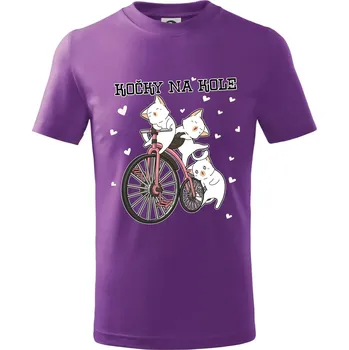 Kočky na kole - Tričko dětské bavlněné - 158 cm/12 let ( Fialová )