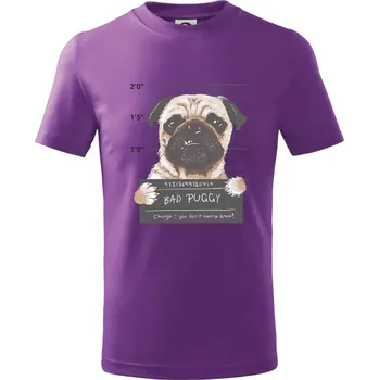 Chlapecké oblečení Mops - Bad Puggy - Tričko dětské bavlněné - 98 cm / 2 roky ( Fialová )