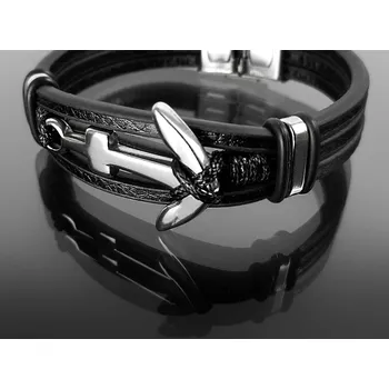 Náramek Pánský náramek z pravé kůže a kotvou z oceli č. 1329