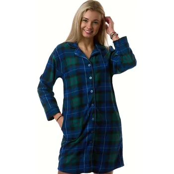 Dámské noční prádlo Dámská noční košile modrá zelená károvaná hřejivá 1Z1752 zelená m