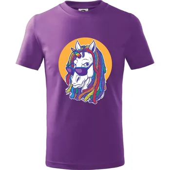 Rasta unicorn - Tričko dětské bavlněné - 104-110cm / 3-4 roky ( Fialová )