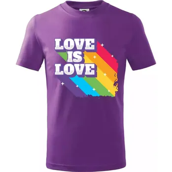 Love is love duha - Tričko dětské bavlněné - 146 cm/10 let ( Fialová )