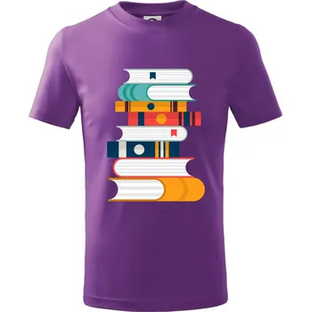 Knihy flat design - Tričko dětské bavlněné - 104-110cm / 3-4 roky ( Fialová )